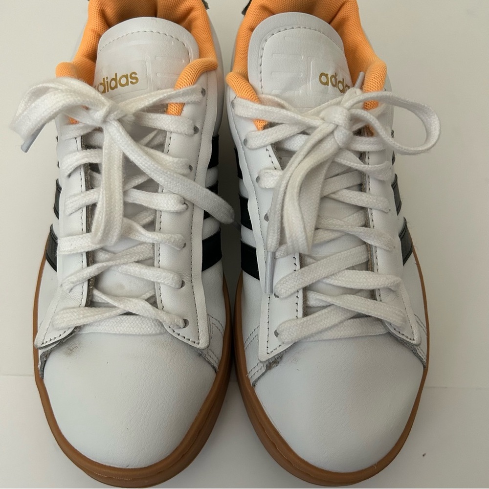 Adidas White Flash Orange Grand Court Alpha Tennis Low Leather Sneaker size 7.5 - Picture 3 of 9